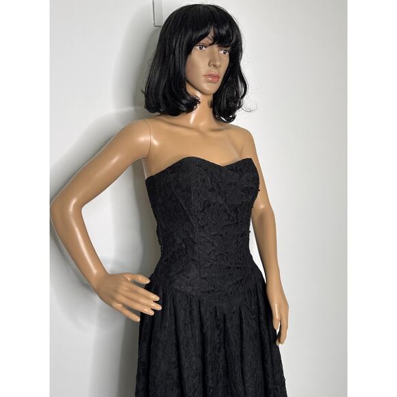 Vintage 80's Positively Ellyn Black Lace Strapless Beaded Smocked Dress small - Picture 8 of 17